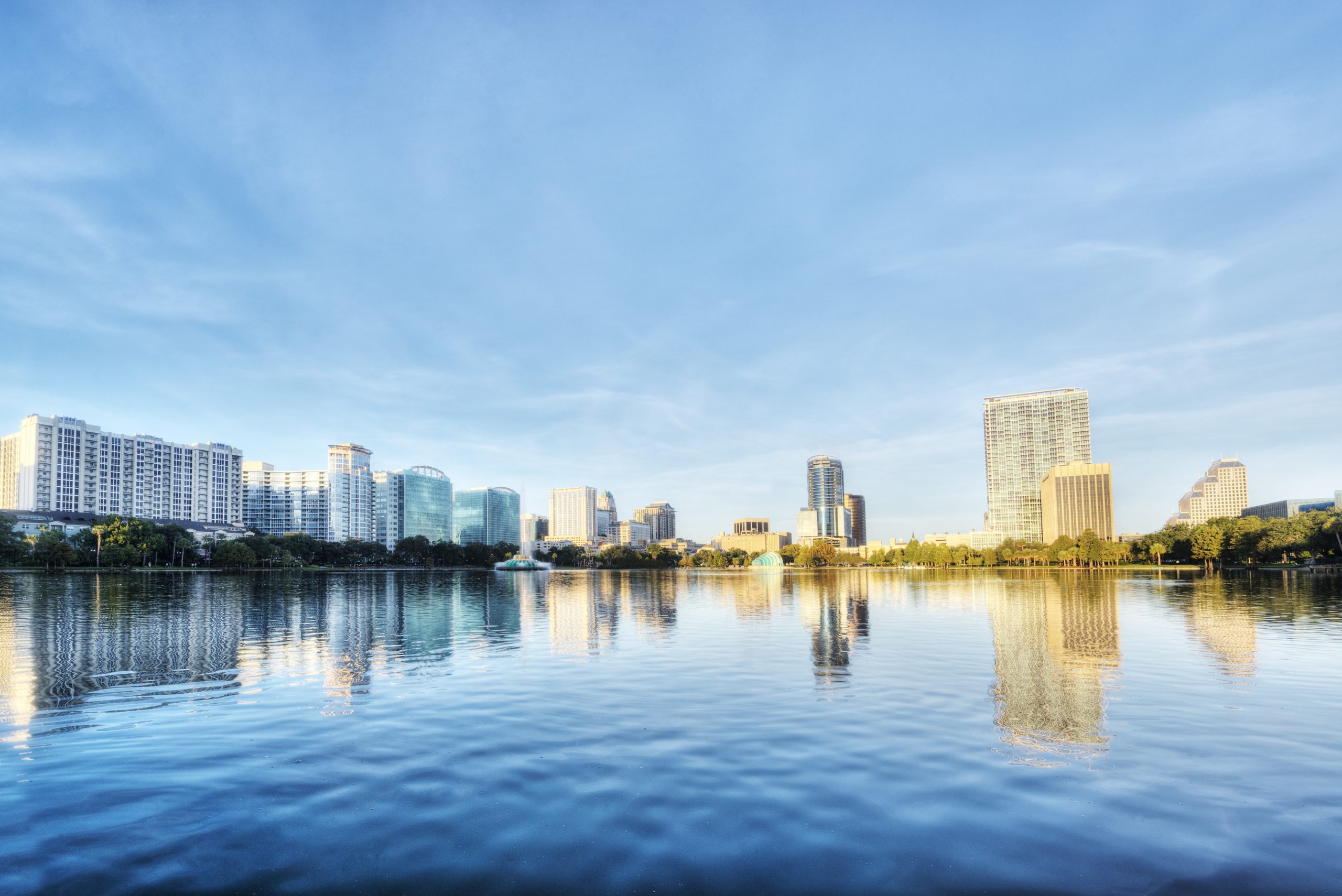 Skyline image across the water with buildings in the background