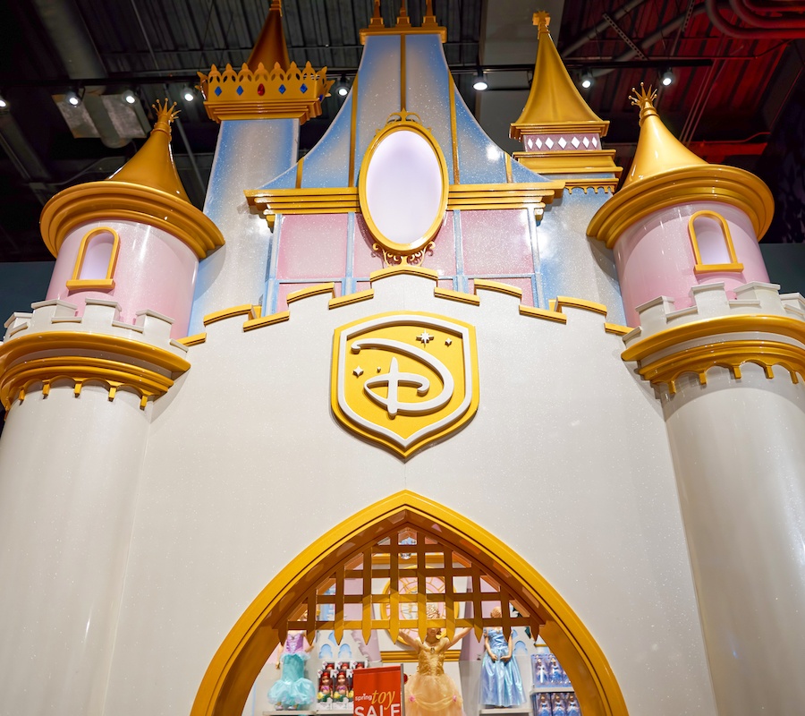 A close up image of a castle inside of a disney store