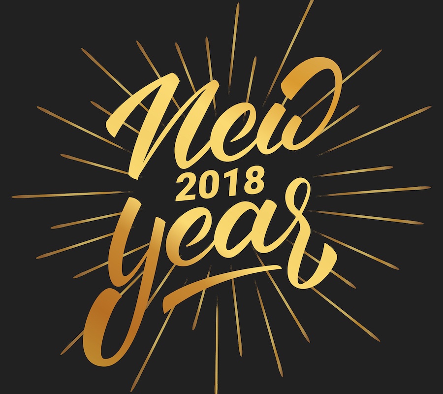 A black image with gold text saying "New Year 2018"