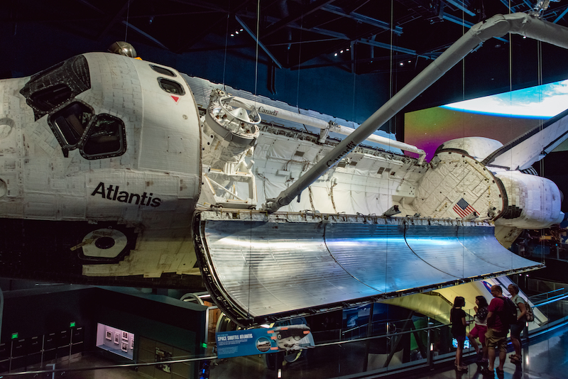 An image of the inside of the Atlantis space shuttle in a museum where people can view